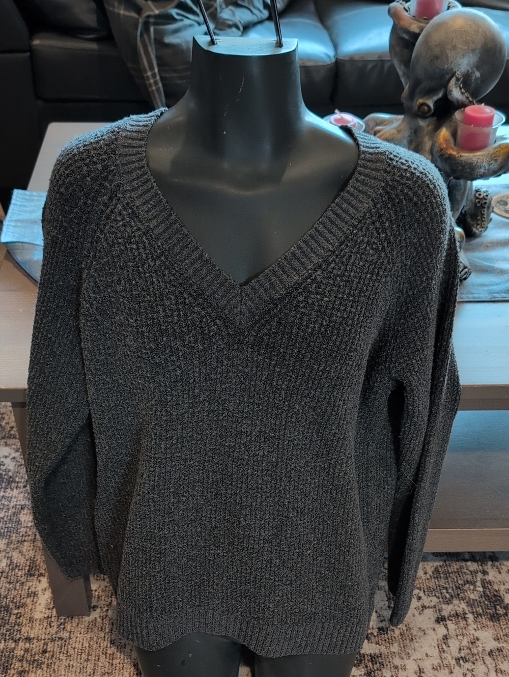 Kismet Charcoal V-Neck Knit Sweater